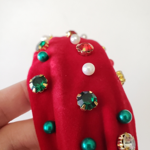New Christmas Pearl Headband Creative Fried Dough Twists Braid Red Green - Picture 4 of 9